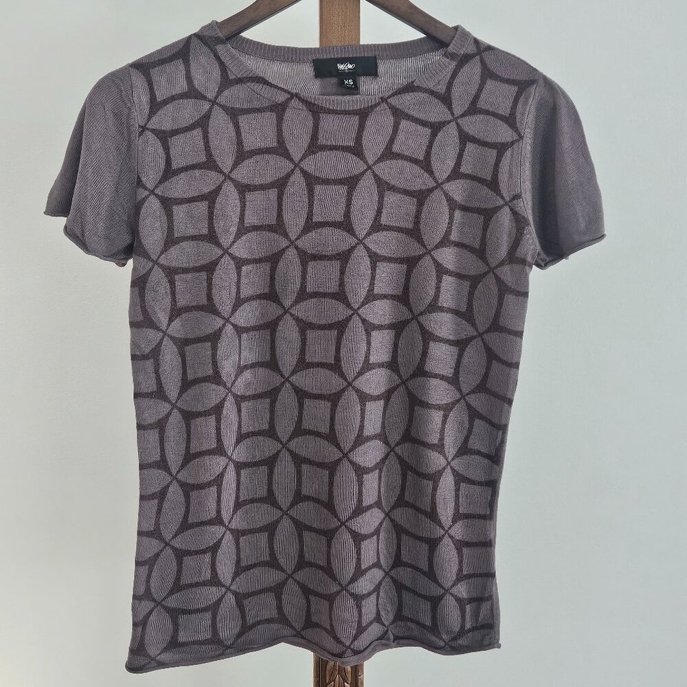 Mossimo Gray/Brown Geometric Knit Top – Short Sleeve Sweater – XS